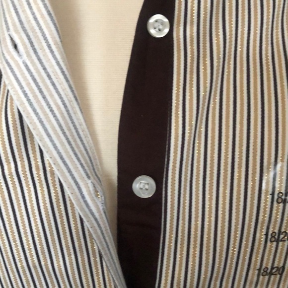 Lane Bryant Metallic Gold / Brown Striped Button Down Shirt Size 18-20 NWT - Picture 3 of 16